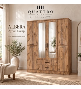 Albera 4 Kapaklı Aynalı 2 Çekmeceli Gardırop
