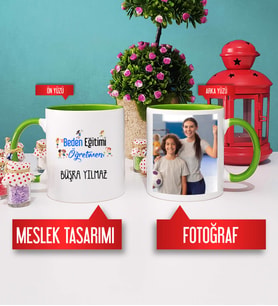 Beden Eğitimi Öğretmenine Hediye Beden Eğitimi Öğretmeni Kupa Bardak Yeşil Fotoğraflı