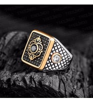 Siyah Mikro Zirkon Taşlı Vintage Butik Usta İşi Gümüş Erkek Yüzük