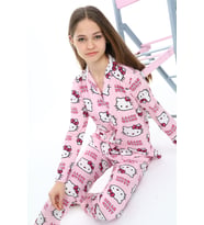 Kız Çocuk Kedi Baskılı Pijama Takımı 7-16 Yaş 0150 EFTELYA (Pembe)