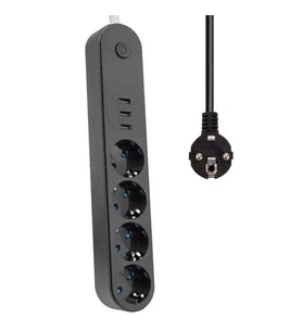 Akım Korumalı Isıya Dayanıklı 4 lü 2 Mt Uzatma 3 Adet USB 3402