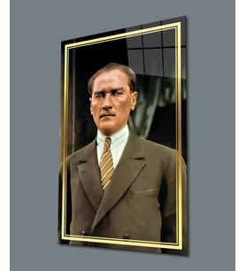 Atatürk Portre Cam Tablo Hediyelik Büyük Tablo Ev Ofis Dekoru.