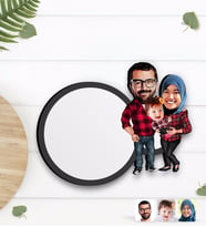 BK Gift Kişiye Özel Tesettürlü Aile Karikatürlü Ahşap Bardak Altlığı-2
