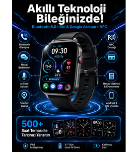 Akıllı Saat Tema Değiştirme Uyku ve Sağlık Takibi Sesli Asistan Bildirim Görme Yeni Nesil