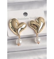 Pirinç Gold Renk Kalp Model Sallantı İnci Detay Kadın Küpe 5886 - HEP-7043-5606