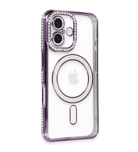 Apple İphone 16 Kılıf Joke Simli Magneticsafe Kılıf - Derin Mor