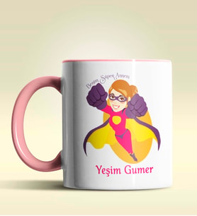 Kişiye Özel Benim Süper Annem Tasarımlı Pembe Kupa Bardak (Pembe)