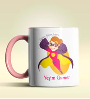 Kişiye Özel Benim Süper Annem Tasarımlı Pembe Kupa Bardak (Pembe)