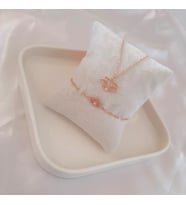 Gümüş Rose Lotus Çiçeği Set  Kolye Bileklik  Özel Gün Hediyesi