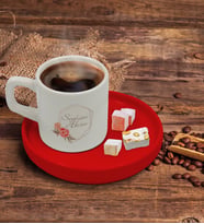 BK Gift Kişiye Özel Kırmızı Sunum Tabaklı Çiçek Tasarımlı Türk Kahvesi Fincanı Model 21