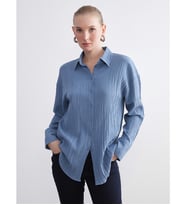 LCWAIKIKI Classic Mavi Dokulu Oversize Kadın Gömlek