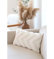 Bohem Özel Tasarım Punch Panç Desen Dekoratif Dikdörtgen Kırlent Kılıfı 28x50 cm Line Ekru
