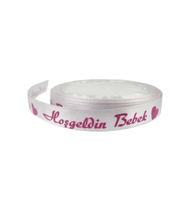 Saten Kurdele Hoşgeldin Bebek Yazılı 1 CM (10 Metre)  Pembe