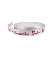 Saten Kurdele Hoşgeldin Bebek Yazılı 1 CM (10 Metre)  Pembe