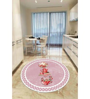 Pembe Kaymaz Çaydanlık Desenli Yuvarlak Mutfak Halısı AR423