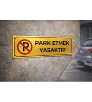Park Etmek Yasaktır Gold Metal Uyarı Levhası 10x25 cm – Apartman & Site