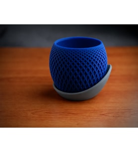3D Baskı Küre Saksı - Kafes Dokulu İki Parçalı Dekoratif Saksı - Mavi-Gri