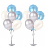  2 Adet 7'li Balon Standı Ve 14 Adet Gümüş -mavi - Beyaz Metalik Balon-