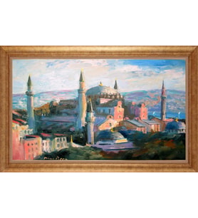 Çerçeveli Paspartulu Manzara Tablo bm1607 (Gold)