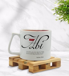 BK Gift Kişiye Özel Mânâ Abi Tasarımlı Middle Beyaz Kupa Bardak Model 1