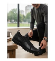 Enoch Hakiki Deri Siyah Erkek Sneaker Ortopedik Taban