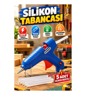 80 W 11 mm Silikon Tabancası 5 Adet Silikon Hediyeli Hobi ve Tamir Yapıştırma Seti