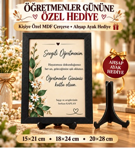 Öğretmenler Günü Çiçekli Tasarım Kişiye Özel MDF Çerçeve Ahşap Ayak Hediyeli