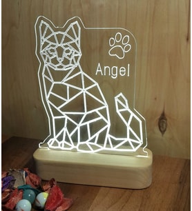 Kişiye Özel Led Lamba Geometrik Kedi