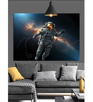 Uzayda Astronot Dekoratif Kanvas - Mdf Ahşap Tablo