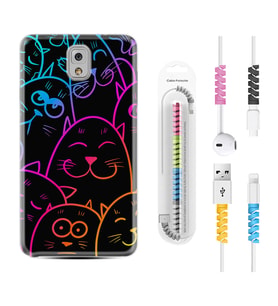 Samsung Note 3 4 5 8 9 20 Ultra 10 Lite Kılıf Kablo Koruma Spiral Silikon Neon Cats 1790