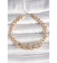 Pirinç Gold Renk Zirkon Taşlı Daire Zincir Model Kadın Bileklik - TJ-BB6842
