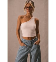 Kadın Tek Omuz Crop Atlet Esnek Slim Fit Süprem Kumaş Asimetrik Yaka Bluz