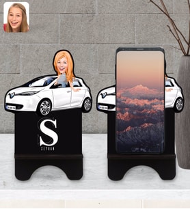 BK Gift Kişiye Özel Plakalı Kadın Renault Zoe Karikatürlü Ahşap Biblo Telefon Standı-1