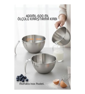 Inox Çelik Profesyonel Ölçülü Karıştırma Kabı Seti -400-600 ml Sos & Hazırlık Şefi Serisi