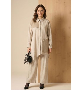 FTZ Women Kadın Rahat Kalıp Asimetrik Kesim Takım Beige 31149