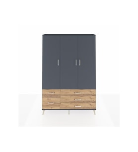 Arges Dolap 5 Raflı 5 Çekmeceli Tek Askılı 132x30x195 Antrasit-Antrasit/Çam