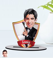 BK Gift Kişiye Özel İsimli Erkek Ajan Karikatürlü Ahşap Biblo Model-1