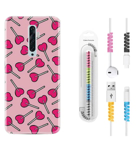 Oppo Reno 2Z 4 Lite 4 Pro 5 6 7 A31 Kılıf Kablo Koruma Spiral Silikon Heart Lollipop 1414