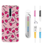 Oppo Reno 2Z 4 Lite 4 Pro 5 6 7 A31 Kılıf Kablo Koruma Spiral Silikon Heart Lollipop 1414