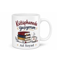 Kütüphanede Yaşıyorum Yazılı Komik Kupa Bardak Kitap Kurdu Hediye