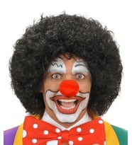 Siyah Renk Kıvırcık Afro Bonus Peruk Saç Ve Kırmızı Sünger Burun Seti