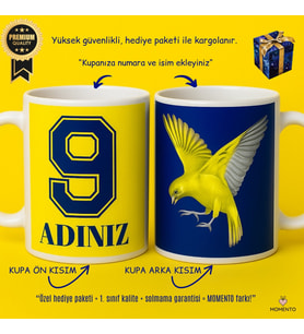 Sarı-Lacivert Kanarya Baskılı Taraftar Kupası – Kişiye Özel İsim & Numara-Hediye Paketli