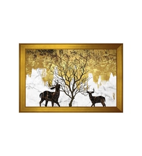Soyut Geyikler Motifli Kanvas Tablo 50 x 70 cm Gold Çerçeve