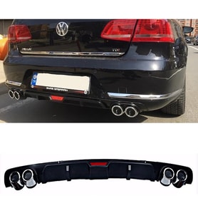 Vw Passat B7 Siyah Difüzör 4 Krom Egzoz Görünümlü Difizör Arka Ek Body Kit 2010-2014