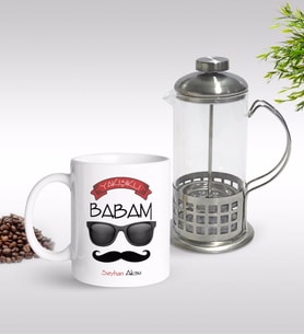 BK Gift Kişiye Özel Yakışıklı Babam Tasarımlı Kupa & French Press Seti-5 (Model 1)