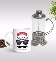 BK Gift Kişiye Özel Yakışıklı Babam Tasarımlı Kupa & French Press Seti-5 (Model 1)