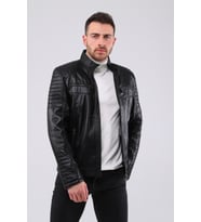 Erkek Hakiki Deri Spor Mont (Siyah)