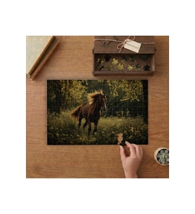 Koşan Kahverengi At Tasarımı 240 parça Ahşap Puzzle Ahşap Kutuda MP03874