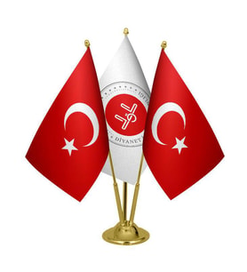 Masa Üstü Diyanet İşleri Bayrağı Türk Bayrağı Üçlü Pirinç Direk Masa Bayrak Seti