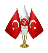 Masa Üstü Diyanet İşleri Bayrağı Türk Bayrağı Üçlü Pirinç Direk Masa Bayrak Seti